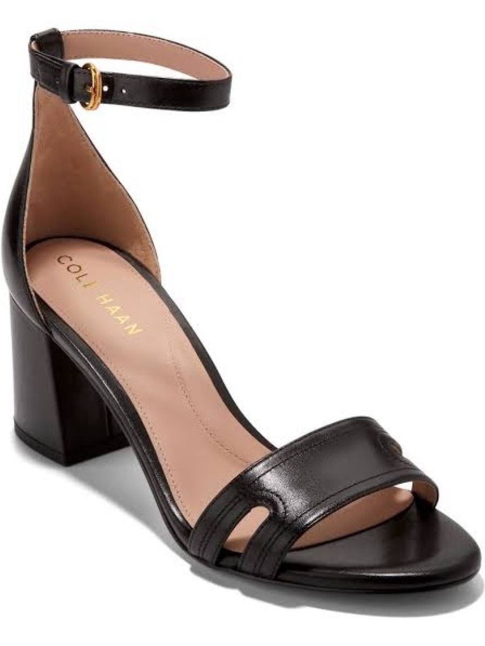 Cole Haan Women's Black Leather Adelaine Ankle-Strap Block Heel Sandal